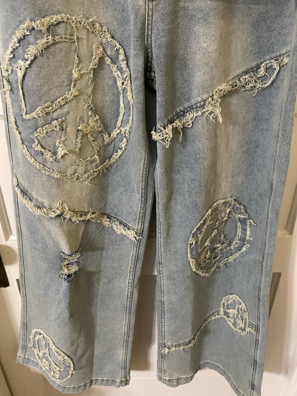 Blue Velvet Peace Sign Patchwork Pants Size S Oversized Will Fit Up To Medium - Picture 5 of 9